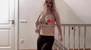 Beautiful woman with big lips dancing sensuously