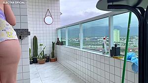 Watch Latina Neighbor Clean in Shorts - What a Delight to Observe!