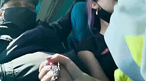 Horny Latina Girlfriend Sucks Him Off on Bogota Bus