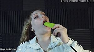 Mia sucks popsicle slobberingly wet in POV ASMR!