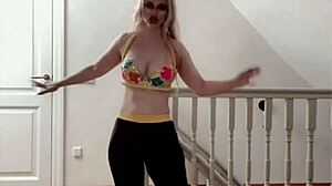 Beautiful woman with big lips dancing sensuously
