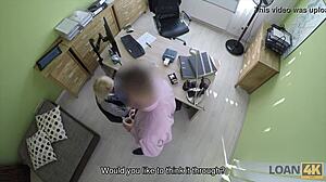 Blonde miss in loan interview gets banged hard