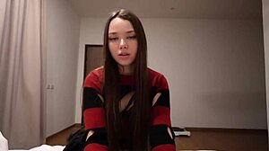 Beautiful brunette half-sister seduces with scary stories