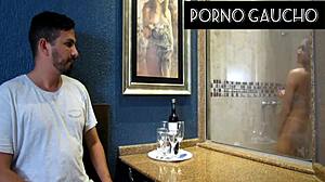 Watch this slut expose her big tits in the sauna!