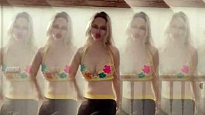 Beautiful woman with big lips dancing sensuously