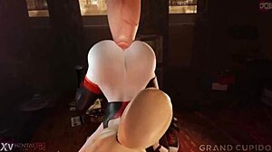 harley plays with giant dildo in 3d