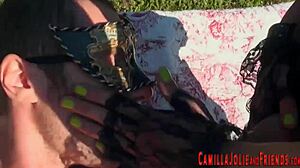 shemales engage in a hardcore 3way with a dude.