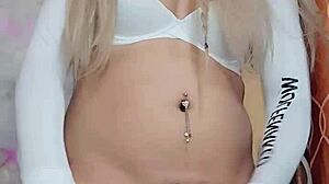 White transsexual in crossdressing jerks off a big cock