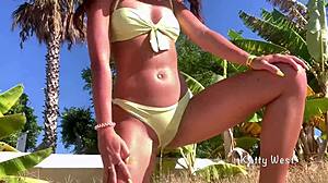 crazy girl pees in panties on beach