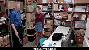 Skinny teen caught shoplifting gets fucked by security