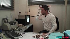 mature woman rides in office interview setting