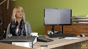 Blonde bombshell gets banged hard in loan porn video