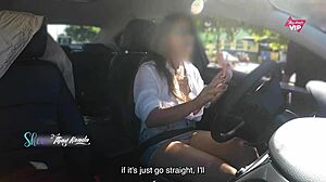 Hot wife Thay Ksada flashes tits in the car for stranger