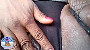 Ebony Babe Plays With Pretty Pussy In Public