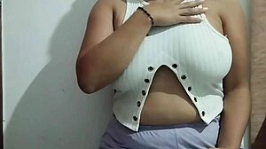 milf massages her huge natural tits with real pleasure at home