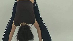 Flexible and small brunette shows her moves