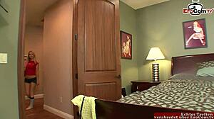 skinny long legs blonde teen 18+ with natural tits and in socks