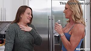 friend fucks me in the kitchen with spanking and blowjob