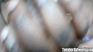 the ebony bbw wife masturbates her lover's oiled cock in homemade video