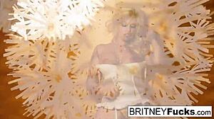 Sexy blonde in retro outfit teases and masturbates alone