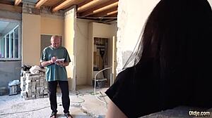 Old man fucked beauty on construction site