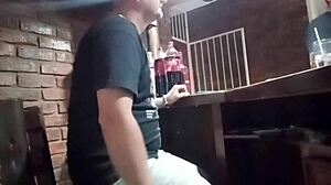 worker entertains self at office during shift