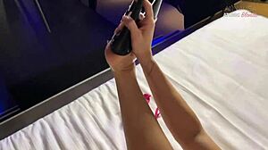 A blonde exhibitionist gets intimate after performing at a lap dance club