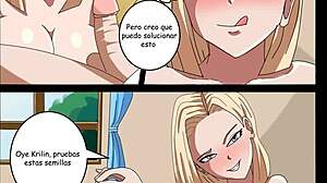 Krillin fucks Number 18, Bulma joins