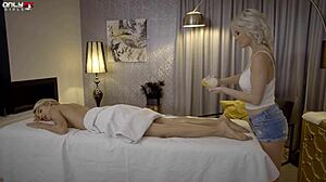 Missy Luv's holiday massage turns into intense lesbian sex with Zazie Skymm