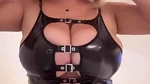 big natural tits covered in saggy tight latex bunny costume