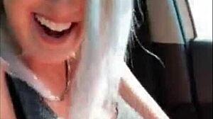 I watch amazing blonde orgasm in car masturbation