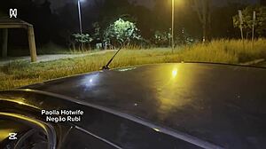 Paolla hotwife teaches 23cm black lover to fuck in car while cuckold husband watches