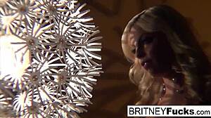 Sexy blonde in retro outfit teases and masturbates alone