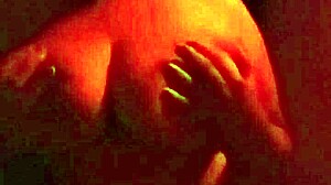 Ebony milf stepmom bent over in red room, riding cock passionately