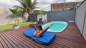 Young Latina Gives to Two Guys in Pool