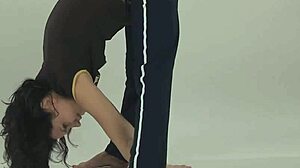 Flexible and small brunette shows her moves