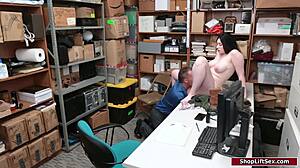 Teen shoplifter with big tits gets fucked hard by LP officer in shop!