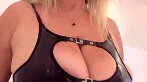 big natural tits covered in saggy tight latex bunny costume