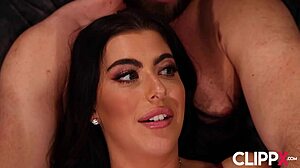 I watch Seth Gamble rip clothes off petite teen Gal Ritchie for blowjob