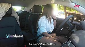 Hot wife Thay Ksada flashes tits in the car for stranger