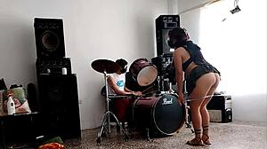 Curvy Latina Student Shakes Ass in Striptease to Drums