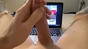 Edged Uncut Cock Cums Watching Porn