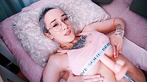The fuckmachine tittyfucks my tattooed teen tits with dildo