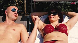 she enters the swinger club for the first time. public sex and blowjob ensue