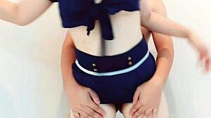 cosplay police girl in fresh scene with ripped clothes