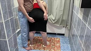 Stepson Catches Stepmom in Bathroom and Pounds Her Big Ass Before Anal.