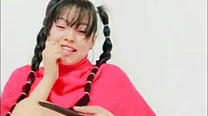 Delightful blue girl enjoys playful solo sex