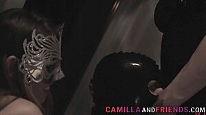 Shemale in latex explodes with cumshot!