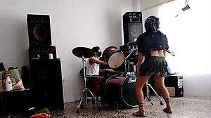 Curvy Latina Student Shakes Ass in Striptease to Drums
