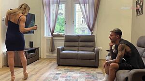 oh, i'm cheating with your best friend, sucking his big european cock and giving secret footjob. blonde slut licks deepthroat.